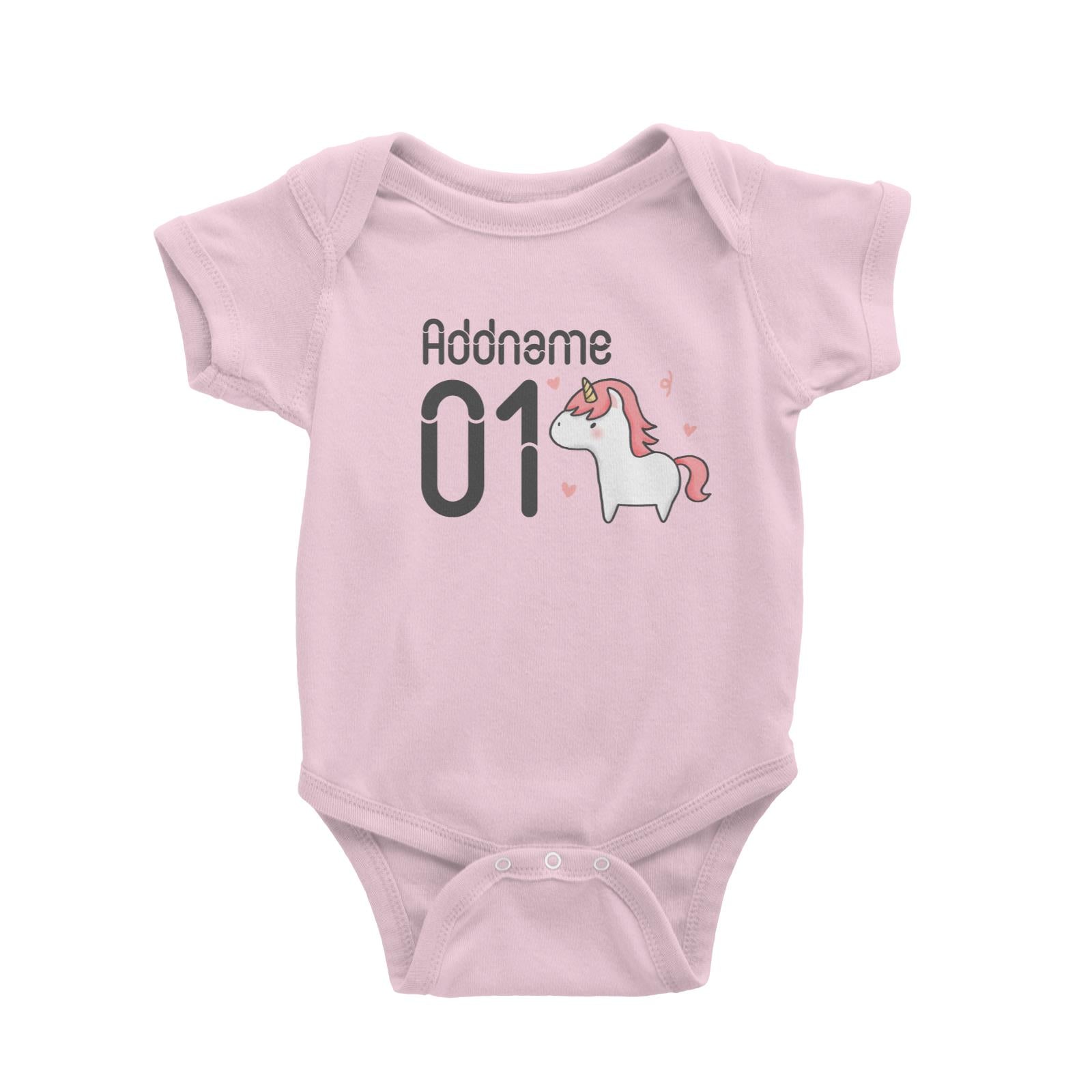 Name and Number Cute Hand Drawn Style Unicorn Baby Romper