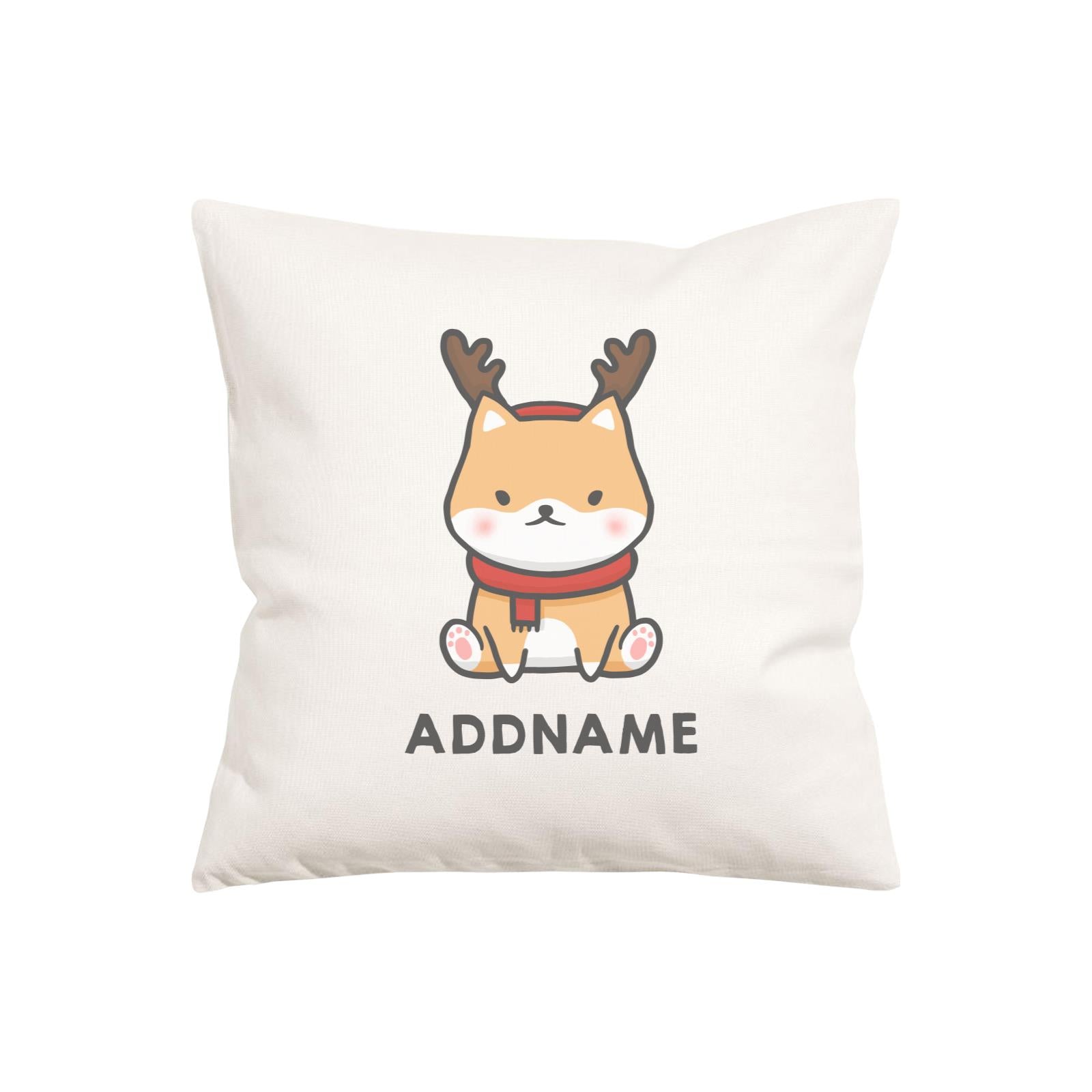 Xmas Cute Shiba Inu Sitting Addname Pillow Cushion