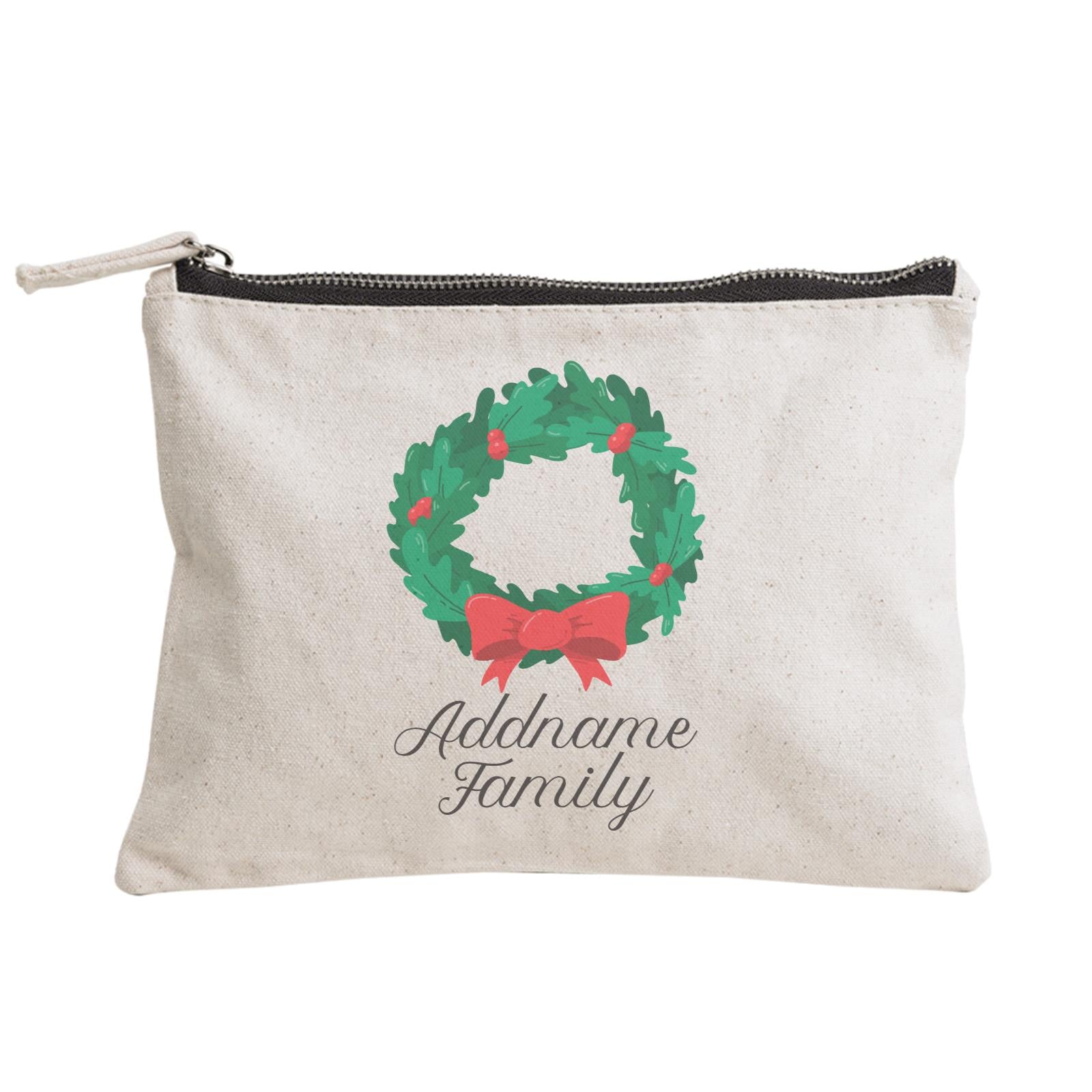 Christmas Series Wreath with Ribbon Addname Family Zipper Pouch