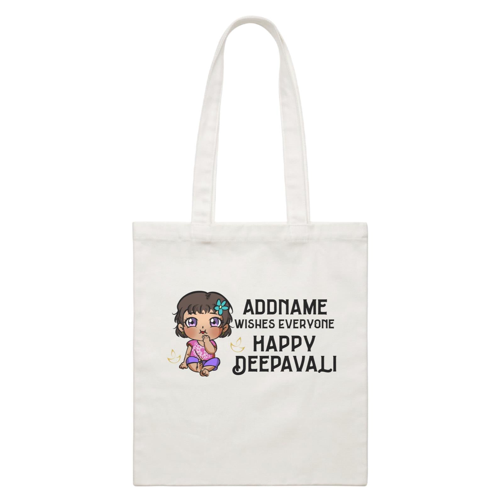 Deepavali Chibi Baby Girl Front Addname Wishes Everyone Deepavali White Canvas Bag