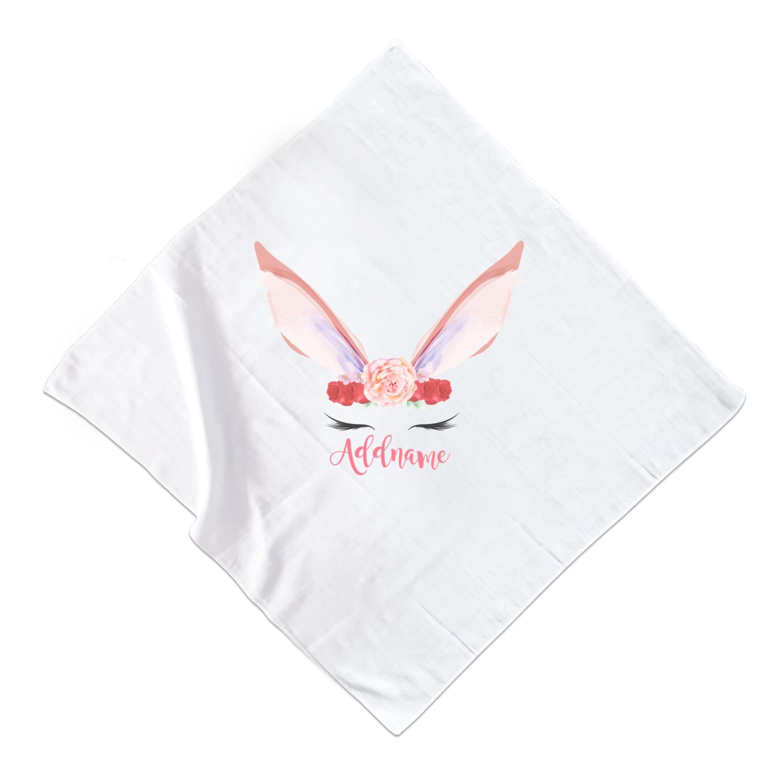 Pink and Red Roses Garland Bunny Face Addname Muslin  Square