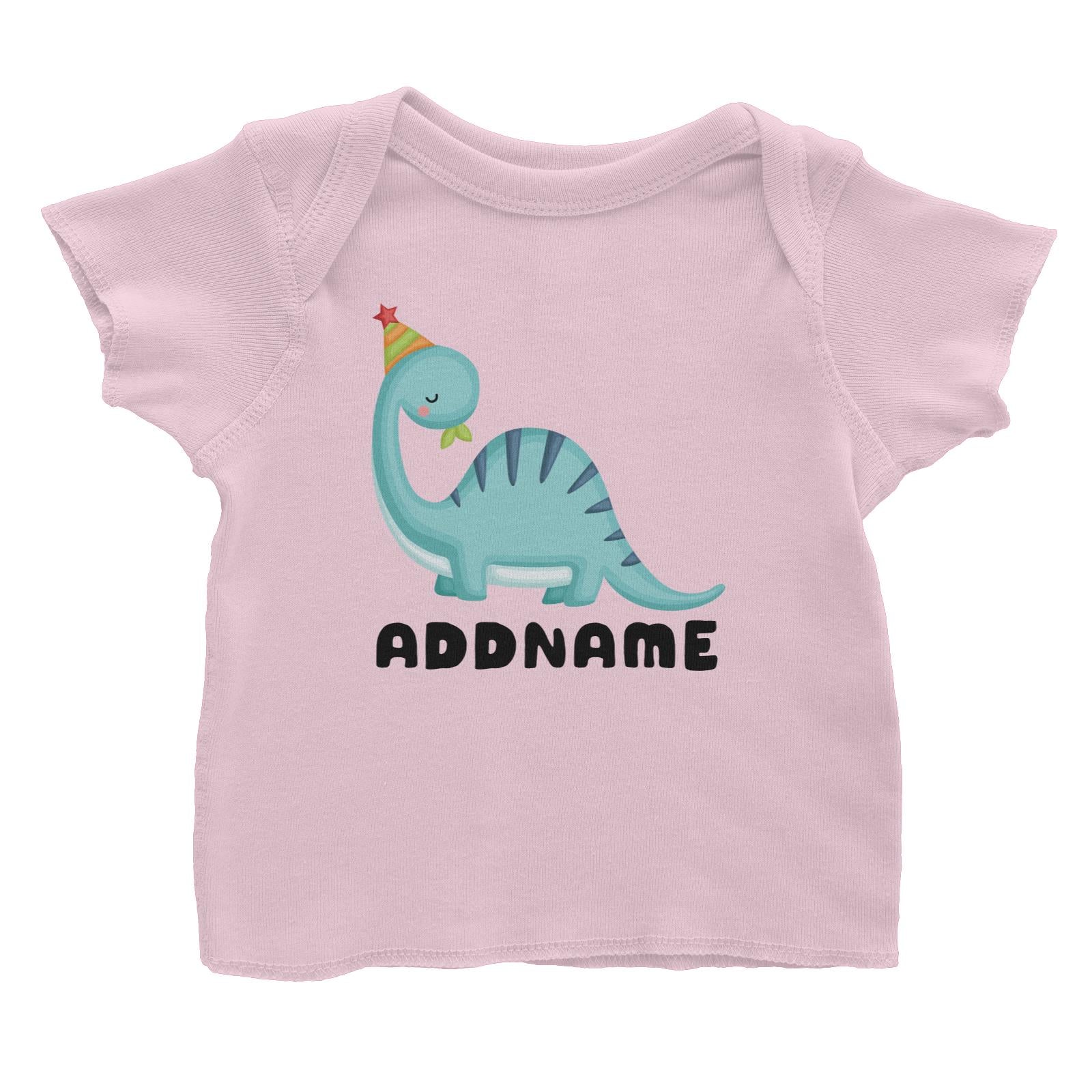 Birthday Dinosaur Happy Blue Long Neck With Party Hat Addname Baby T-Shirt