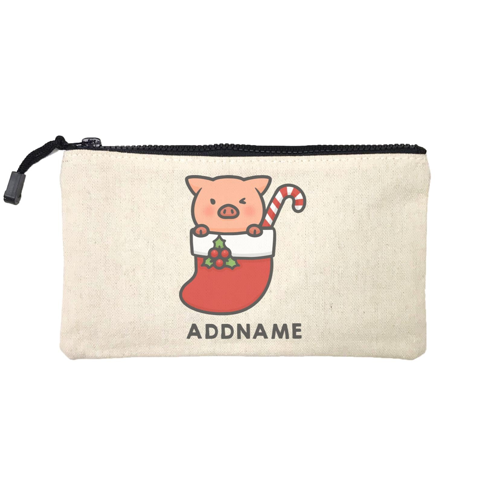 Xmas Cute Pig In Christmas Sock Addname Mini Accessories Stationery Pouch