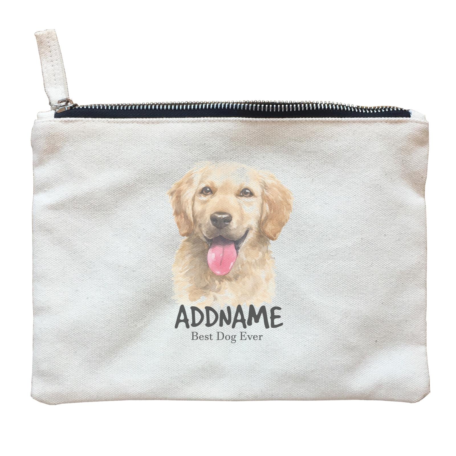 Watercolor Dog Golden Retriever Smile Best Dog Ever Addname Zipper Pouch