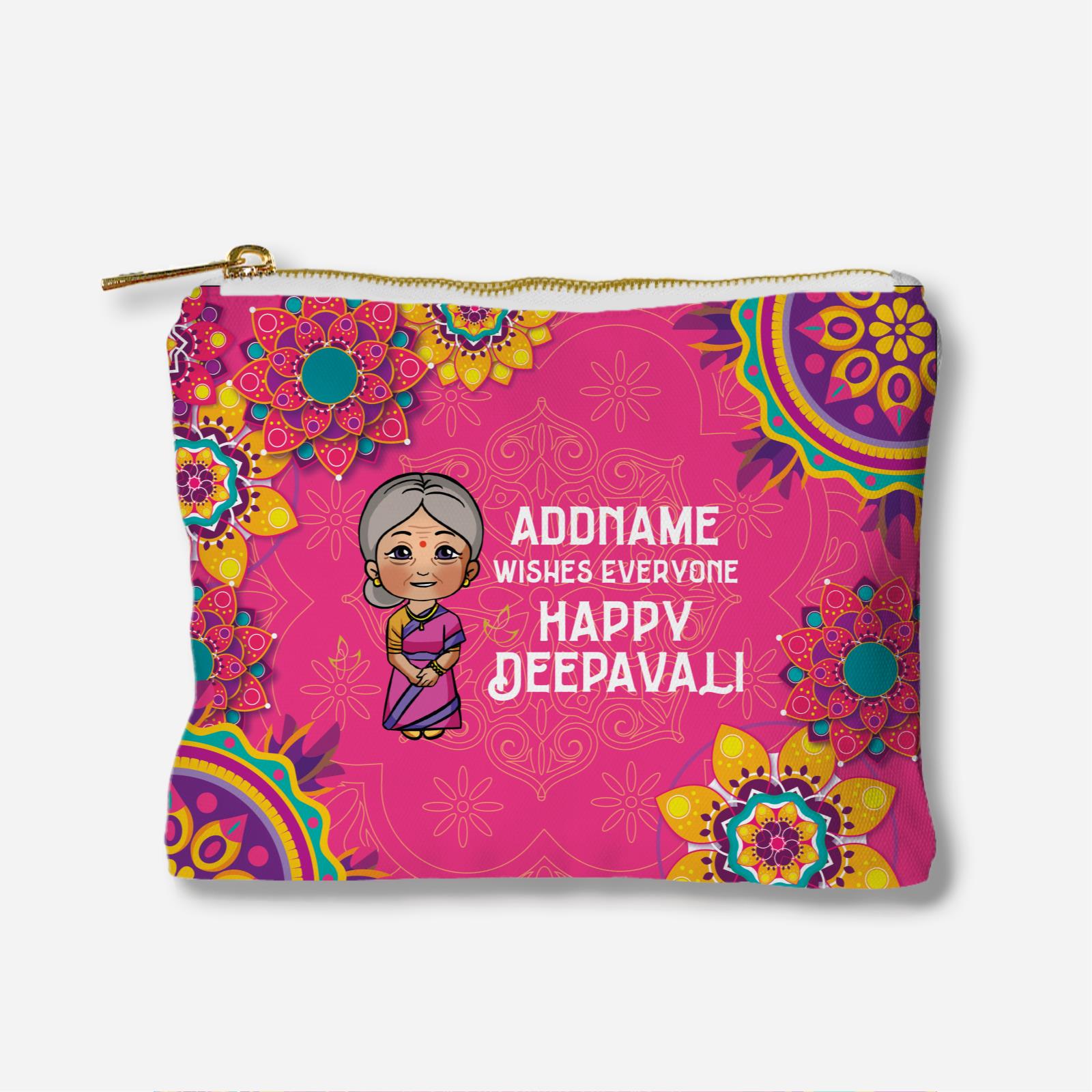 Deepavali Chibi Full Print Zipper Pouch - Grandma Addname Wishes Everyone Deepavali