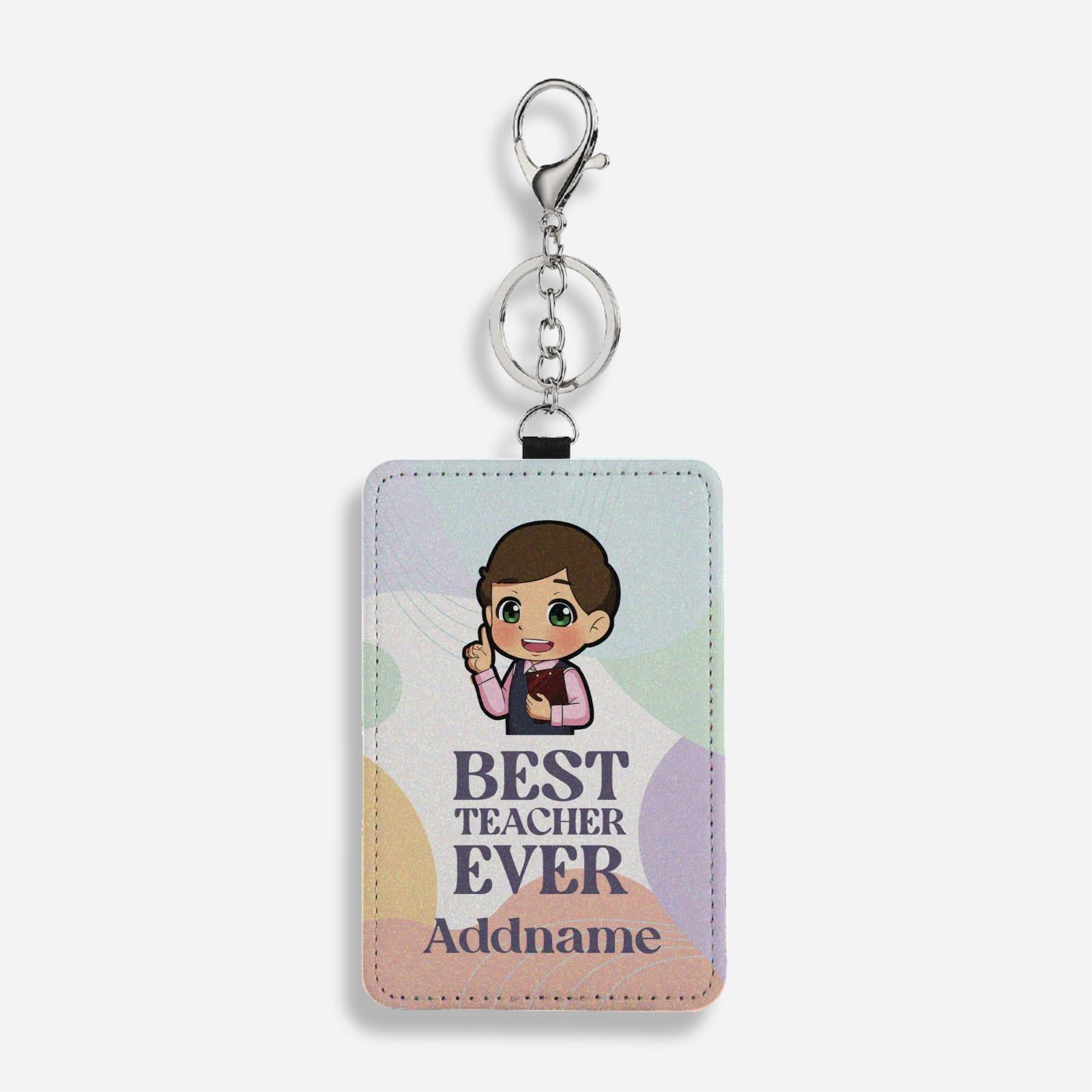 Chibi Best Teacher Ever Pastel Melody - Chinese Male Teacher Card Holder with Keyring