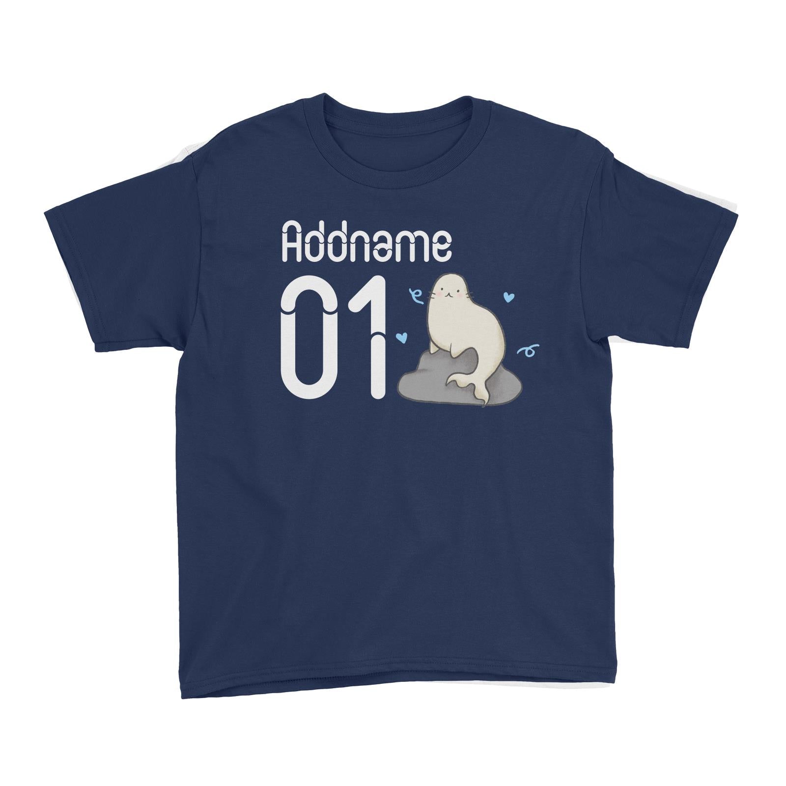 Name and Number Cute Hand Drawn Style Seal Kid's T-Shirt