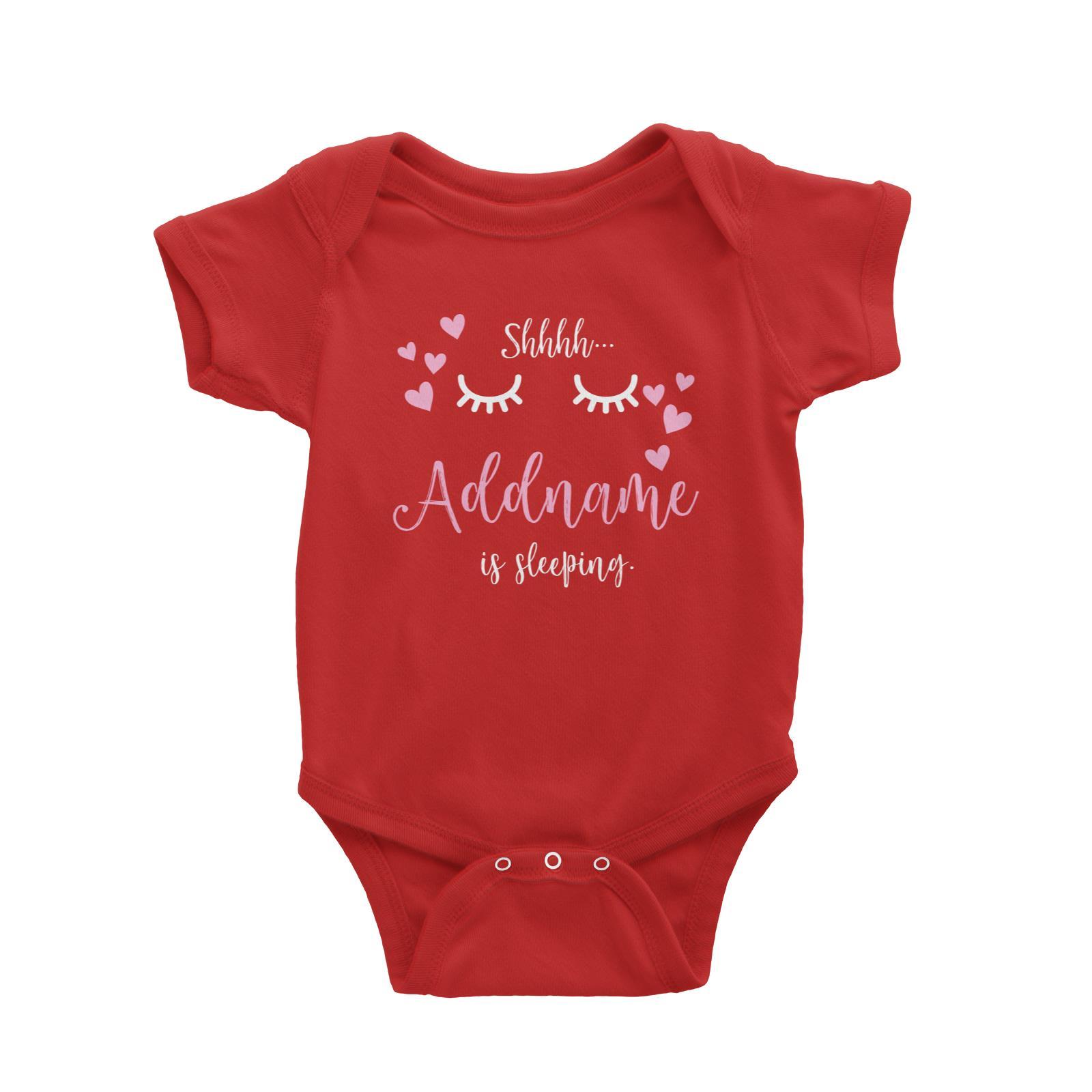 Shhh Addname is Sleeping with Hearts Baby Romper