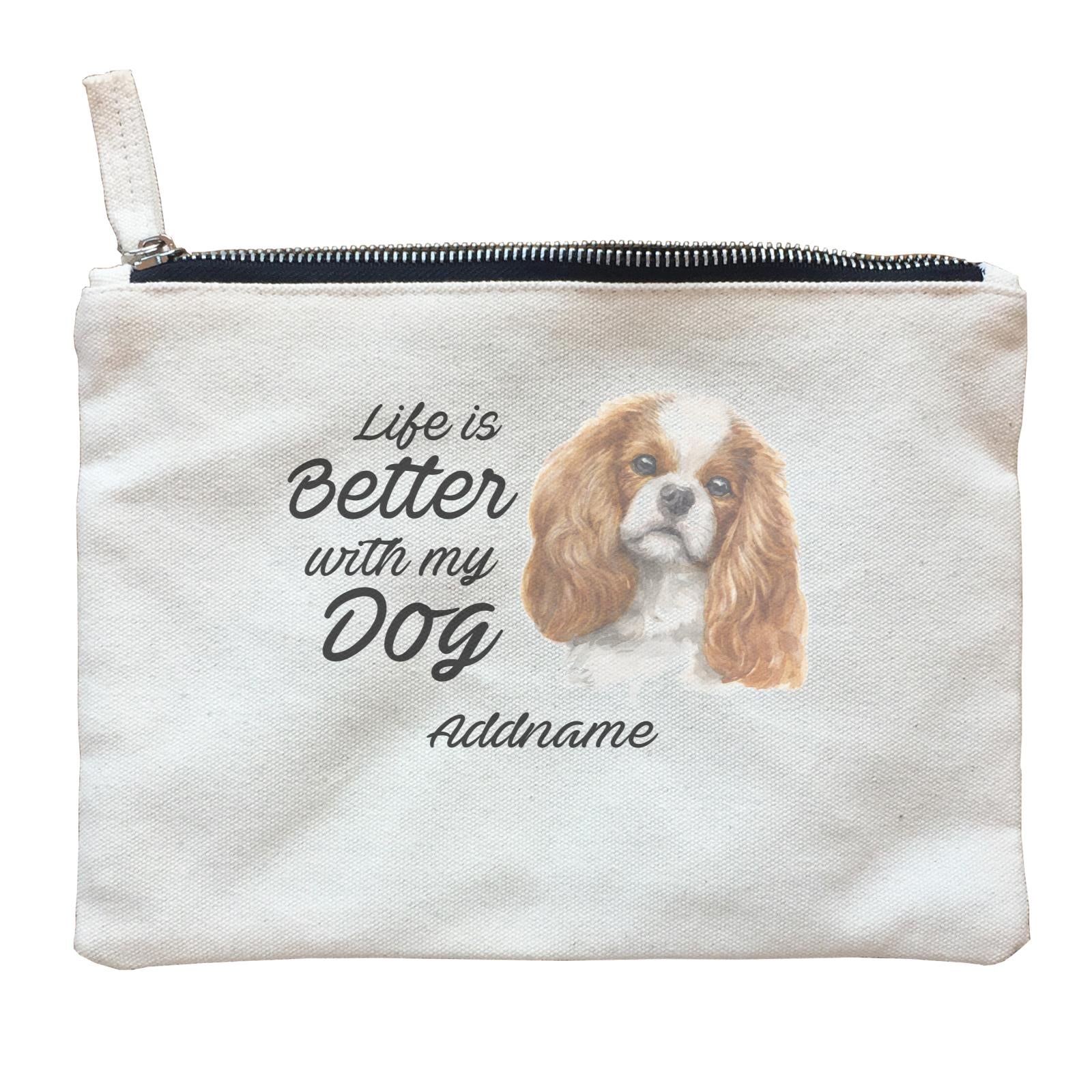 Watercolor Life is Better With My Dog King Charles Spaniel Curly Addname Zipper Pouch