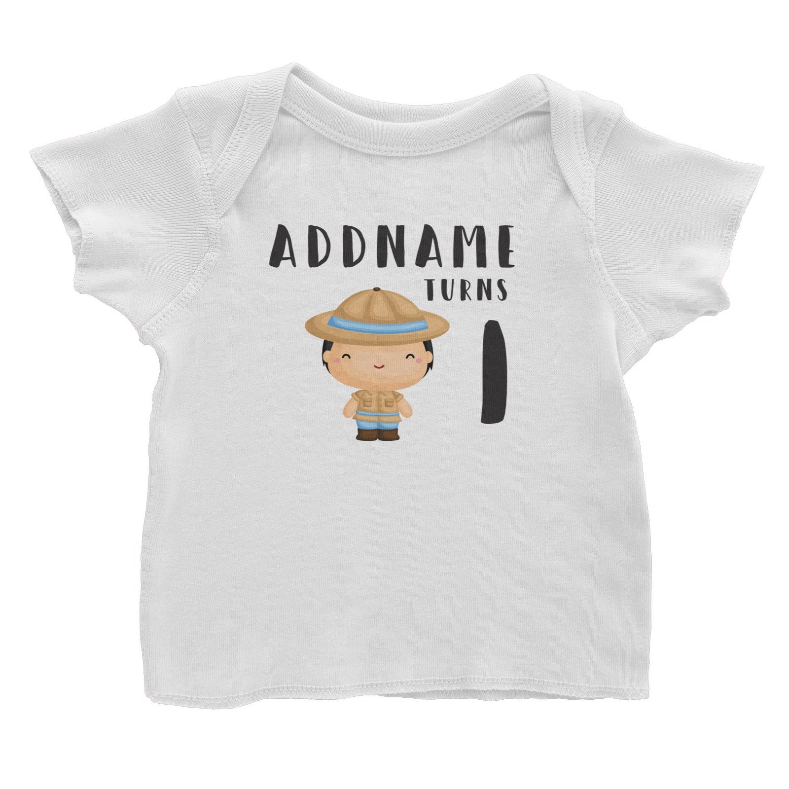 Birthday Safari Little Explorer Baby Boy Addname Turns 1 Baby T-Shirt