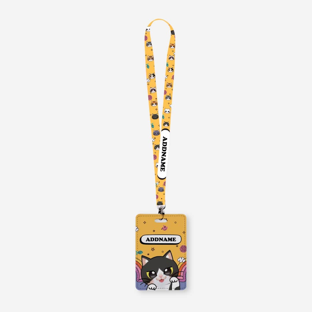Paw Print Series Lanyard with Cardholder - Black and White Cat