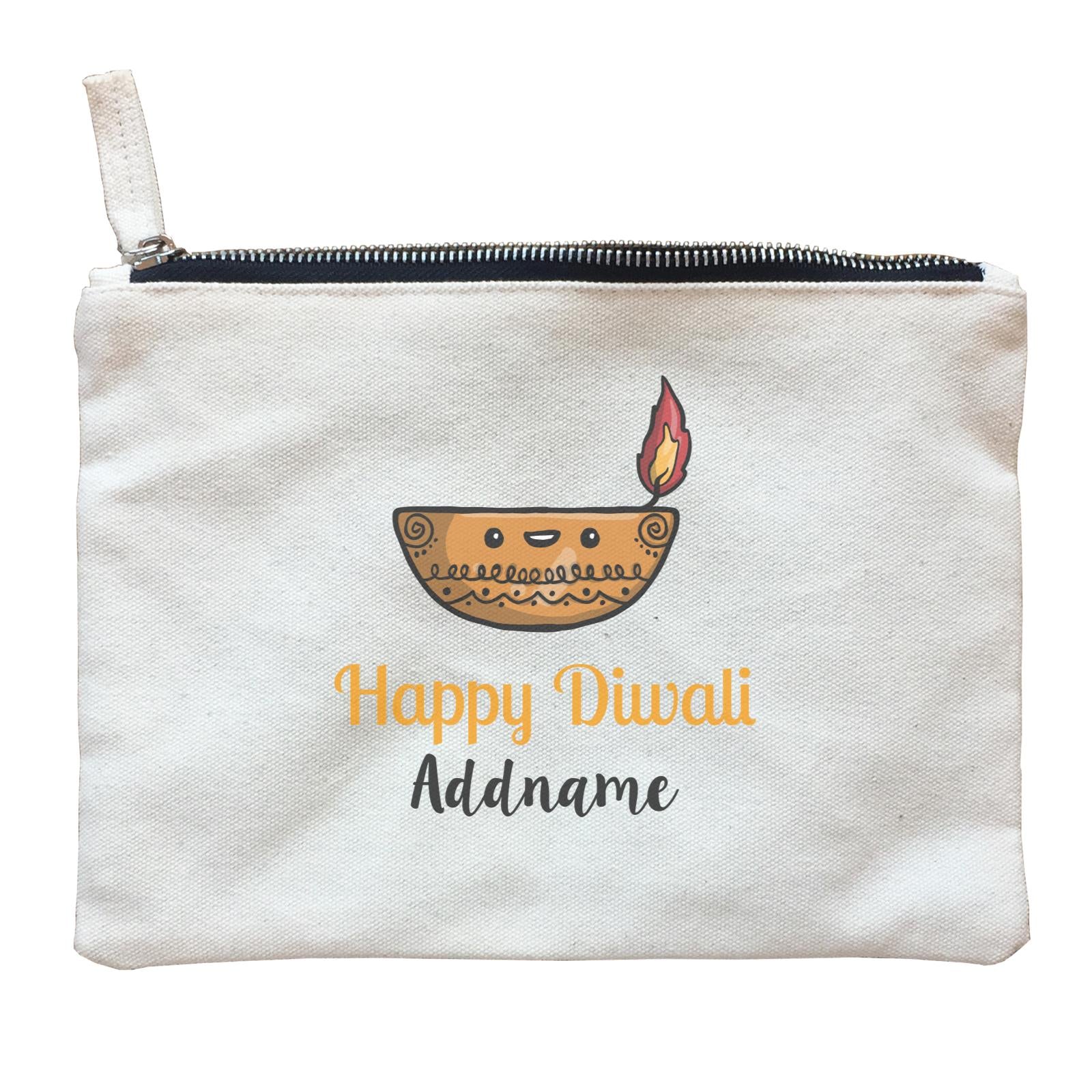 Cute Round Diyas Happy Diwali Addname Zipper Pouch