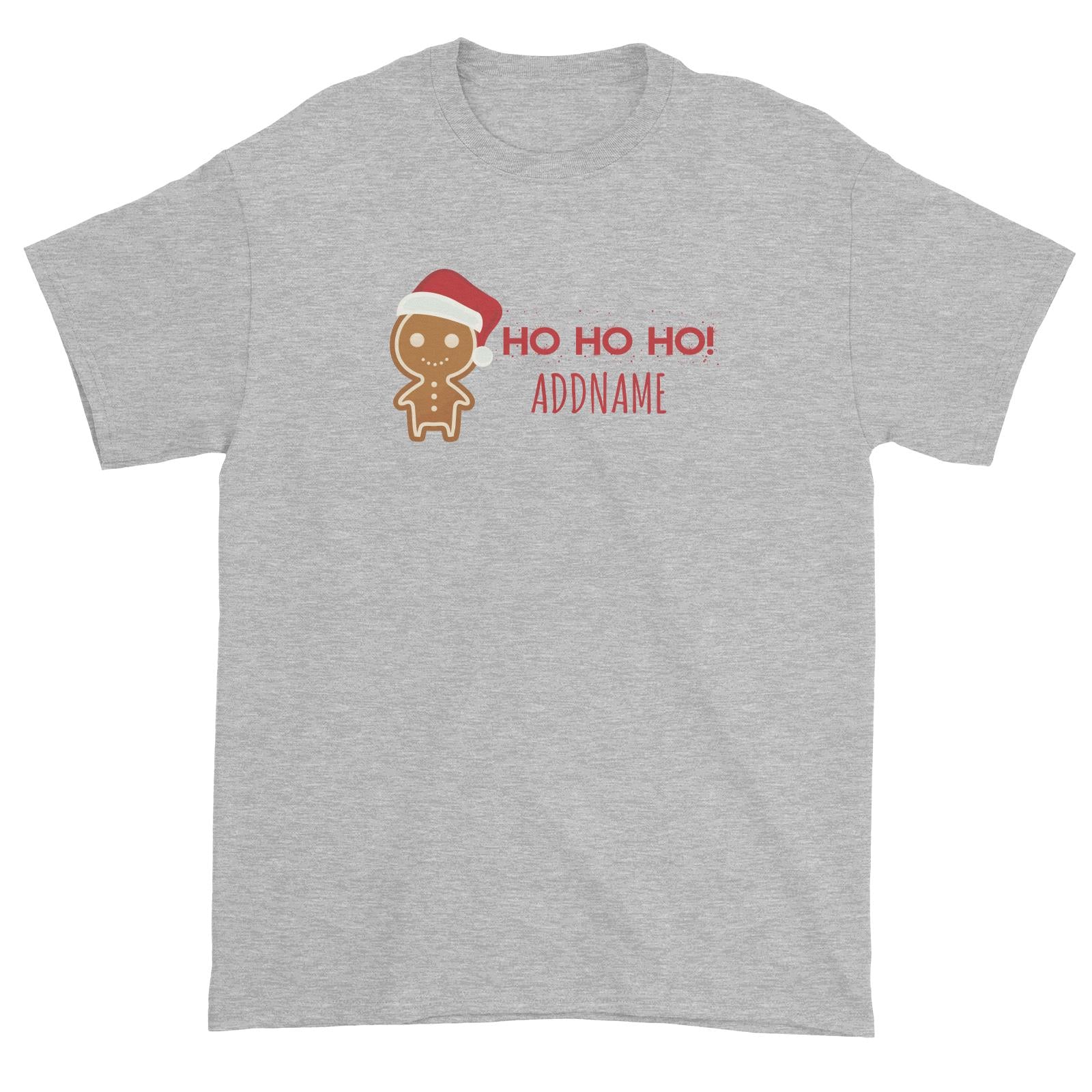 Cute Gingerbread Man with Santa Hat Addname Unisex T-Shirt Christmas Matching Family Lettering Personalizable Designs