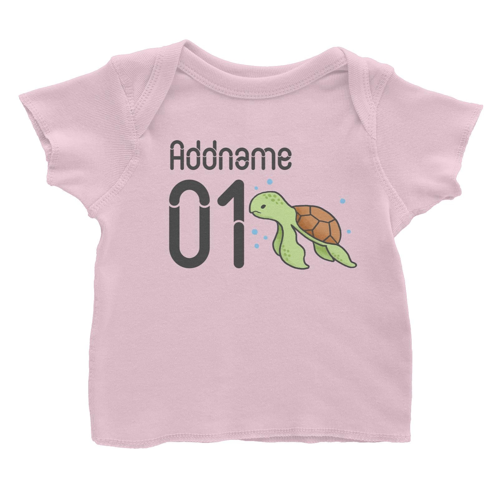 Name and Number Cute Hand Drawn Style Turtle Baby T-Shirt