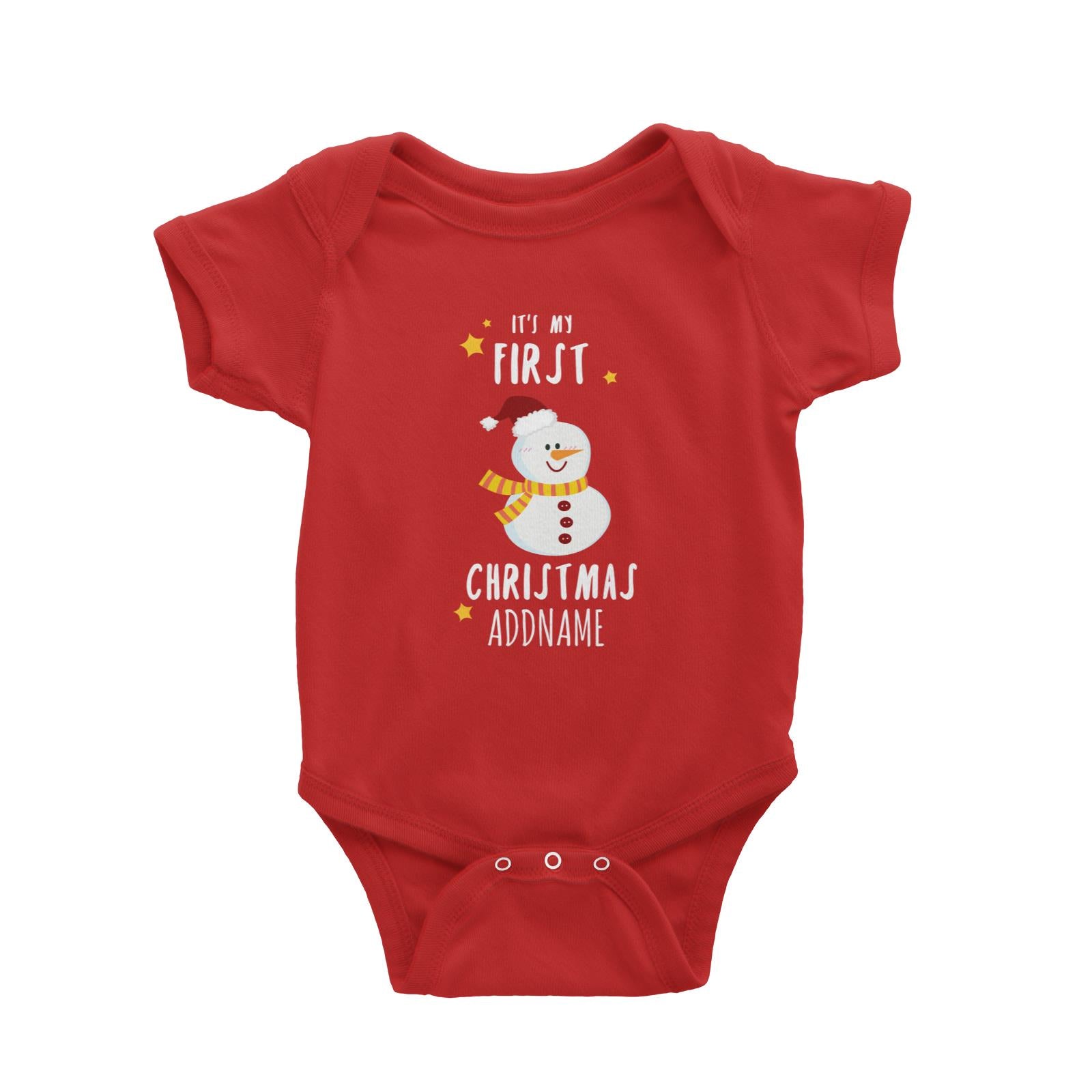 Cute Snowman First Christmas Addname Baby Romper  Personalizable Designs