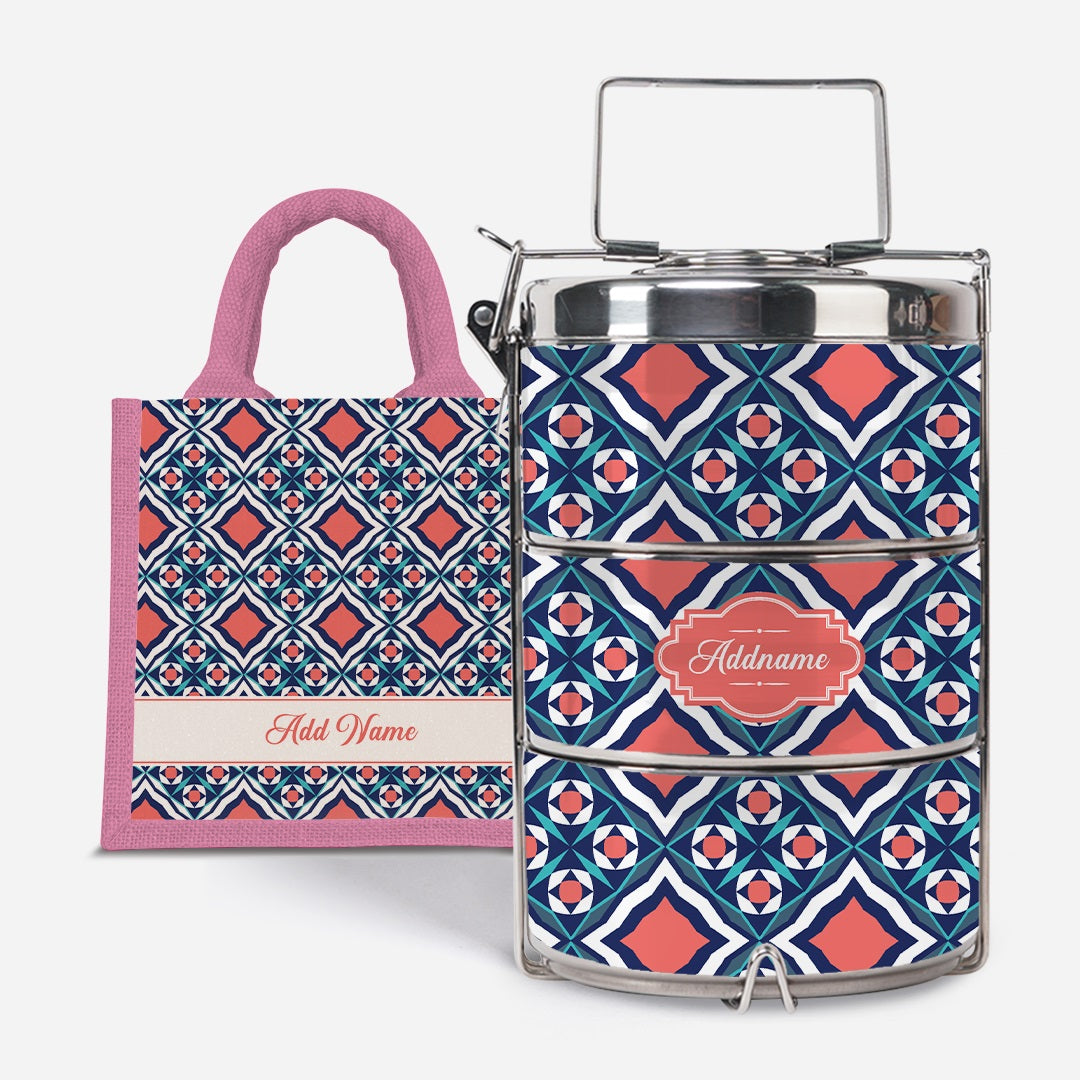 Moroccan Series Premium Tiffin With Half Lining Lunch Bag  - Chihab Light Pink