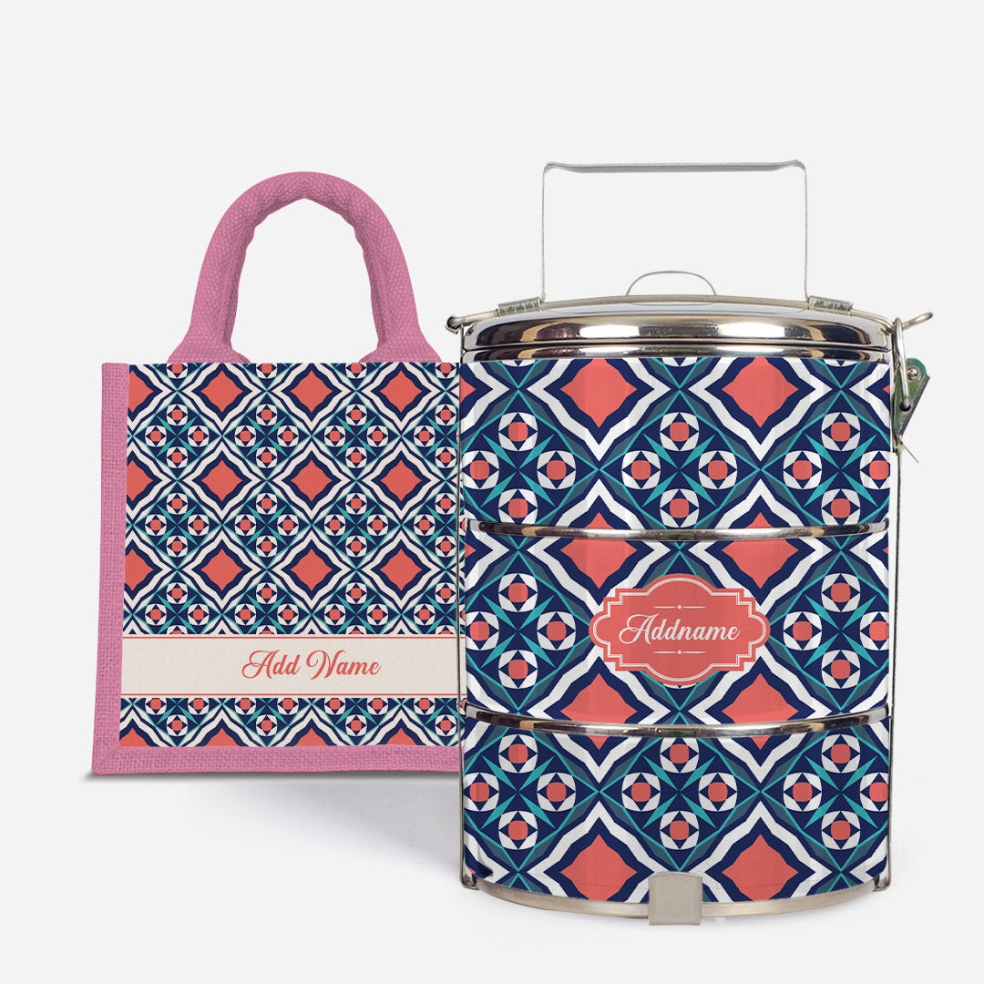 Moroccan Series Standard Tiffin With Half Lining Lunch Bag  - Chihab Light Pink