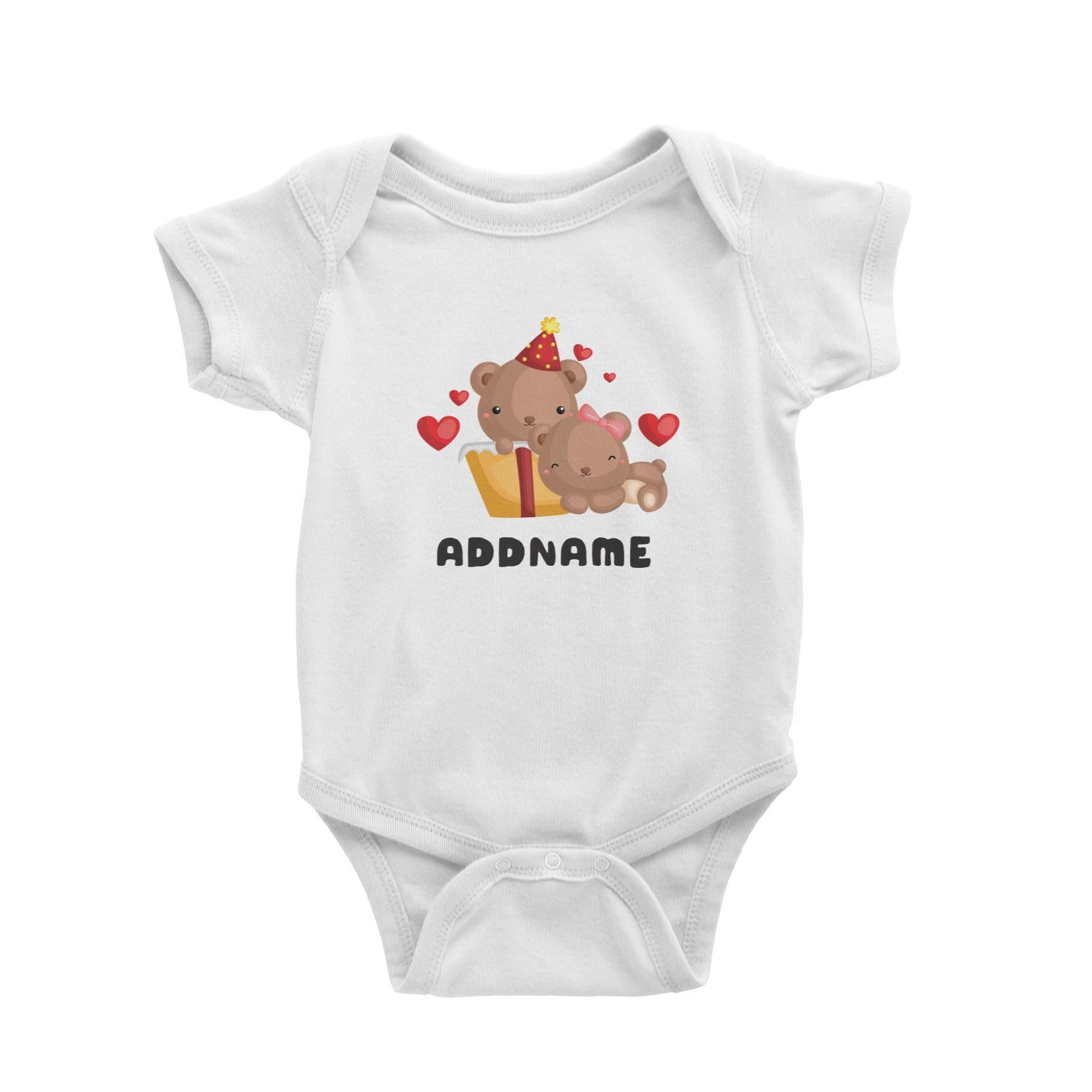 Birthday Friendly Animals Happy Two Bears Open Present Addname Baby Romper