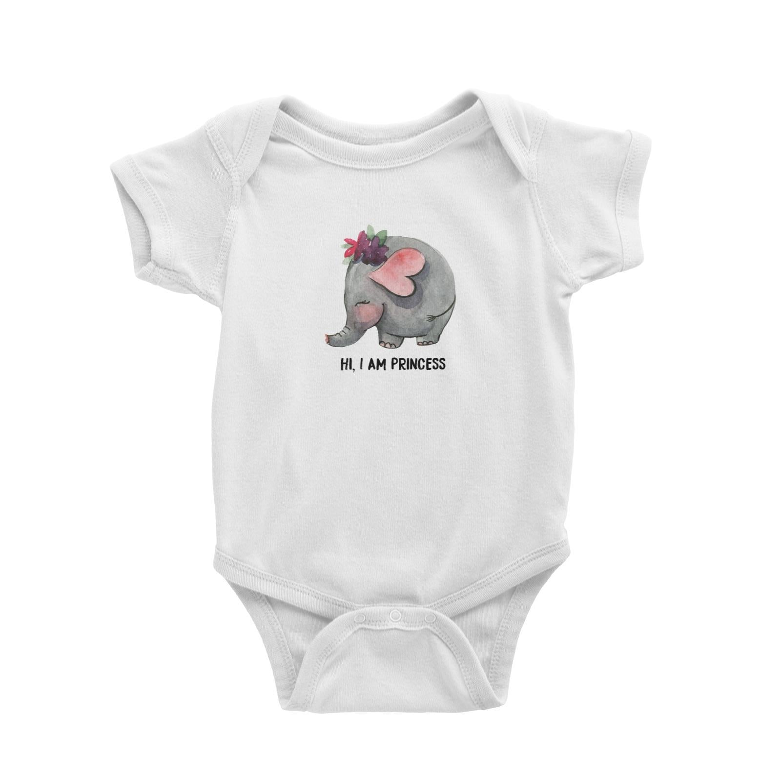 Watercolour Cute Princess Elephant with Addname Baby Romper