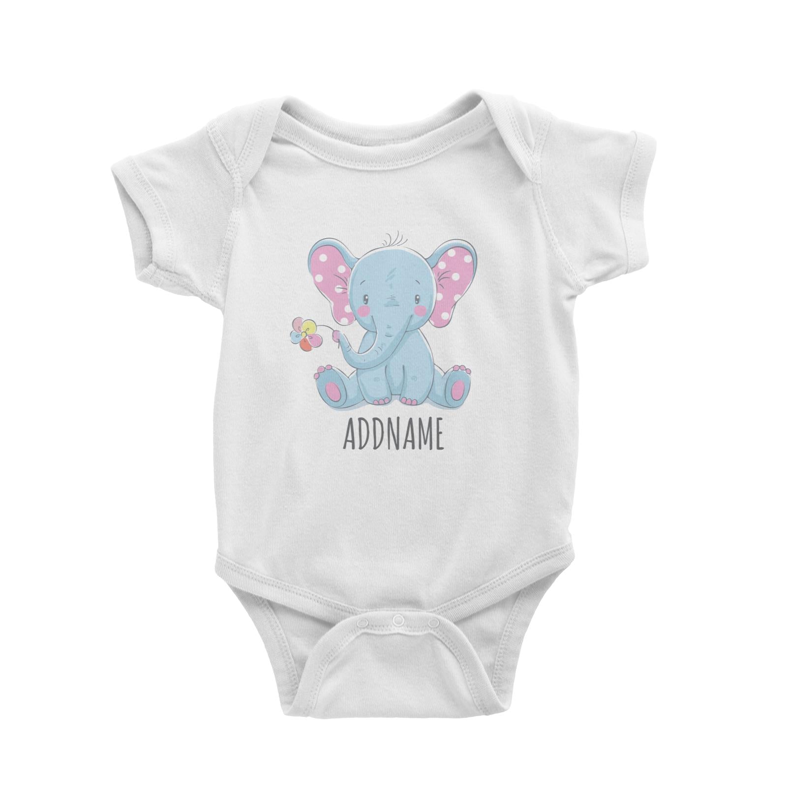 Sitting Boy Elephant with Flower White Baby Romper Personalizable Designs Cute Sweet Animal For Boys Newborn HG