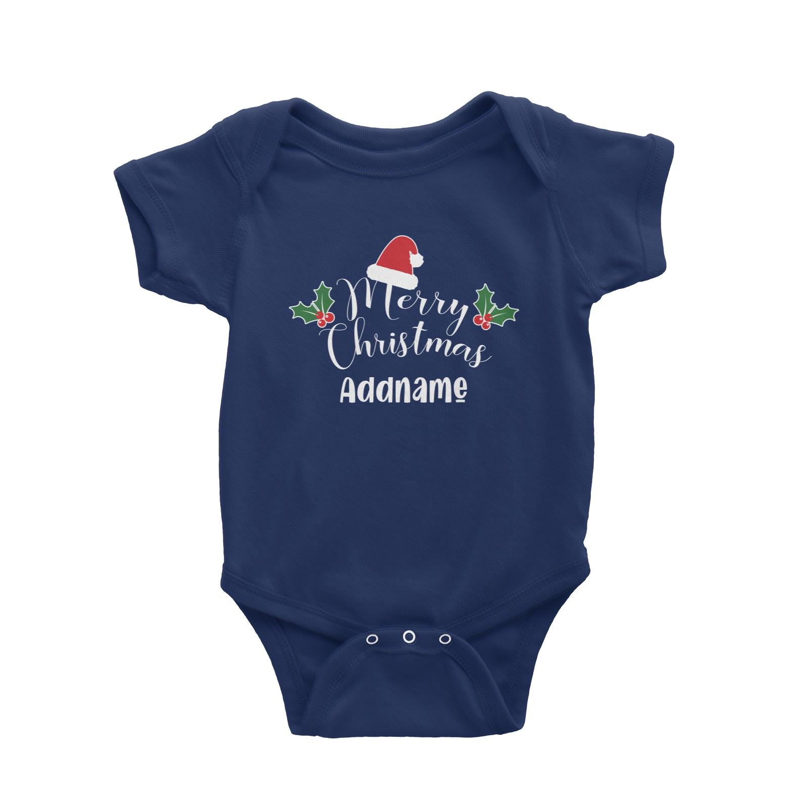 Christmas Series Merry Christmas with Santa Hat and Holly Baby Romper
