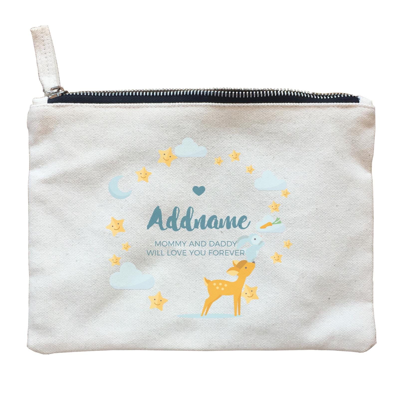 Cute Deer and Rabbit with Star and Moon Elements Personalizable with Name and Text Zipper Pouch