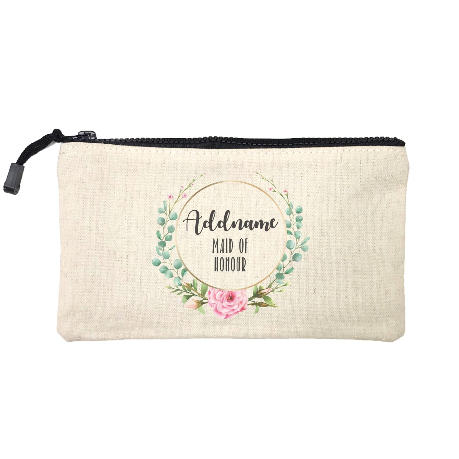 Bridesmaid Floral Modern Pink Flowers With Circle Maid Of Honour Addname Mini Accessories Stationery Pouch