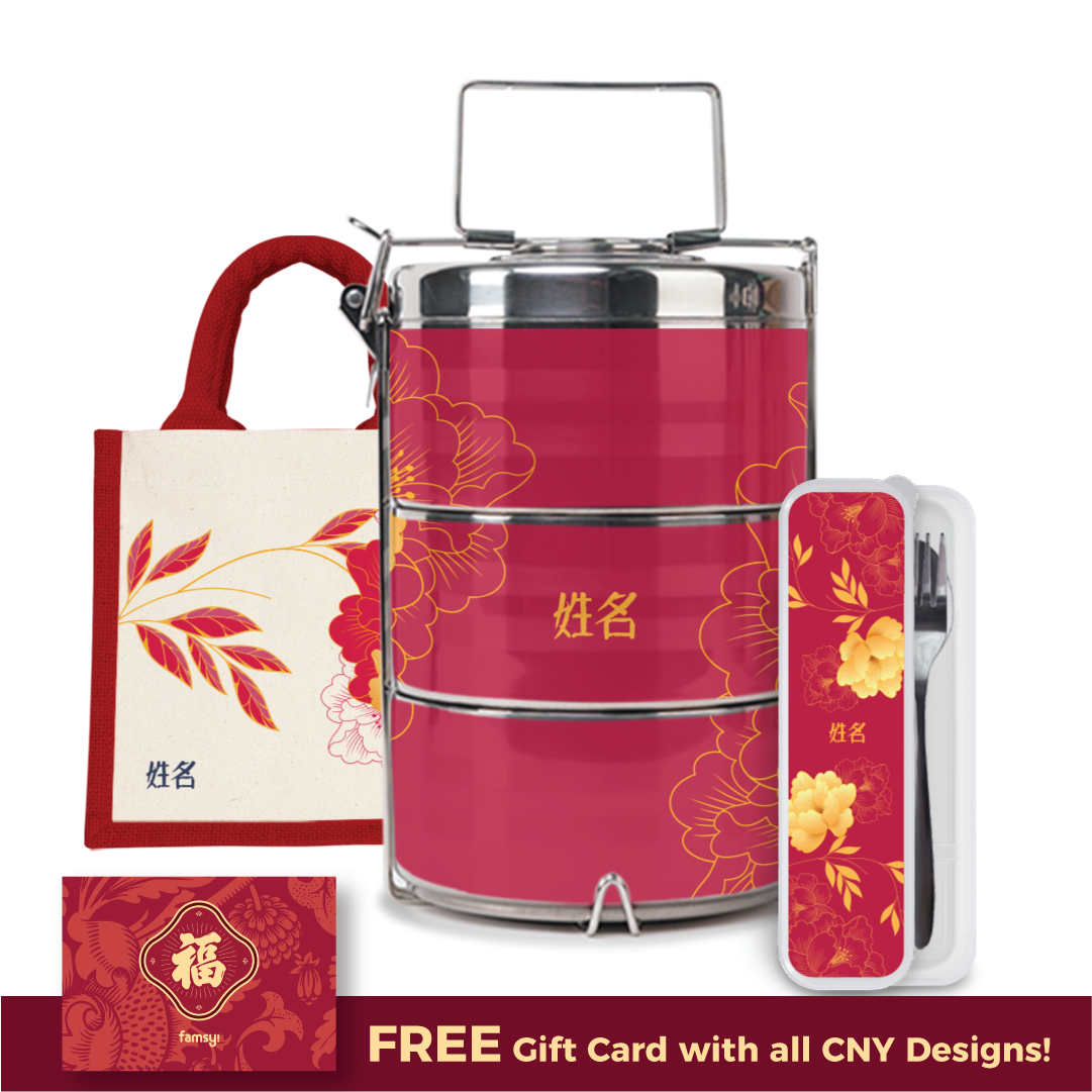 Unbounded Happiness Series - Red Half Lining Lunch Bag, Tiffin Carrier and Cutlery Set