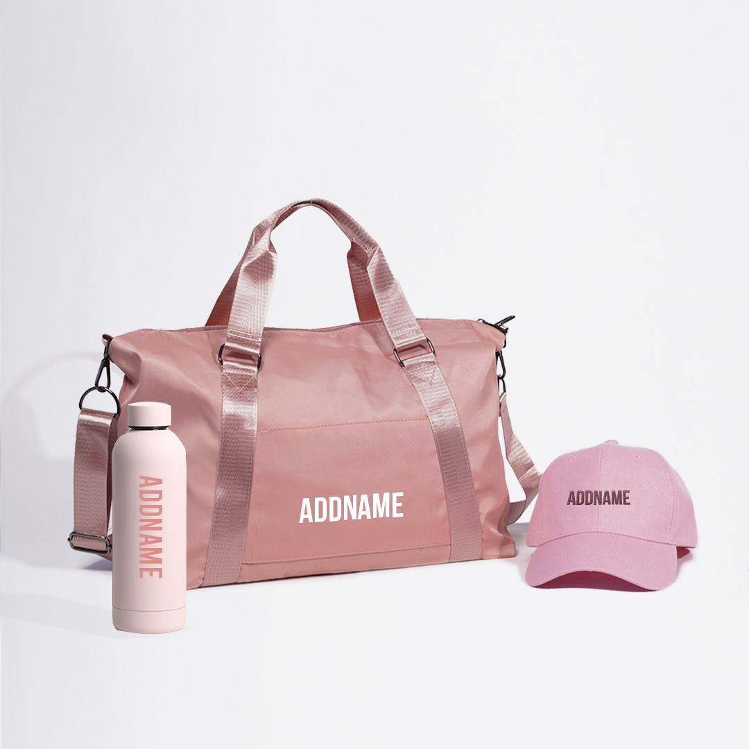 Duffle Bag, Baseball Cap and Mizu Thermo Water Bottle - Light Pink