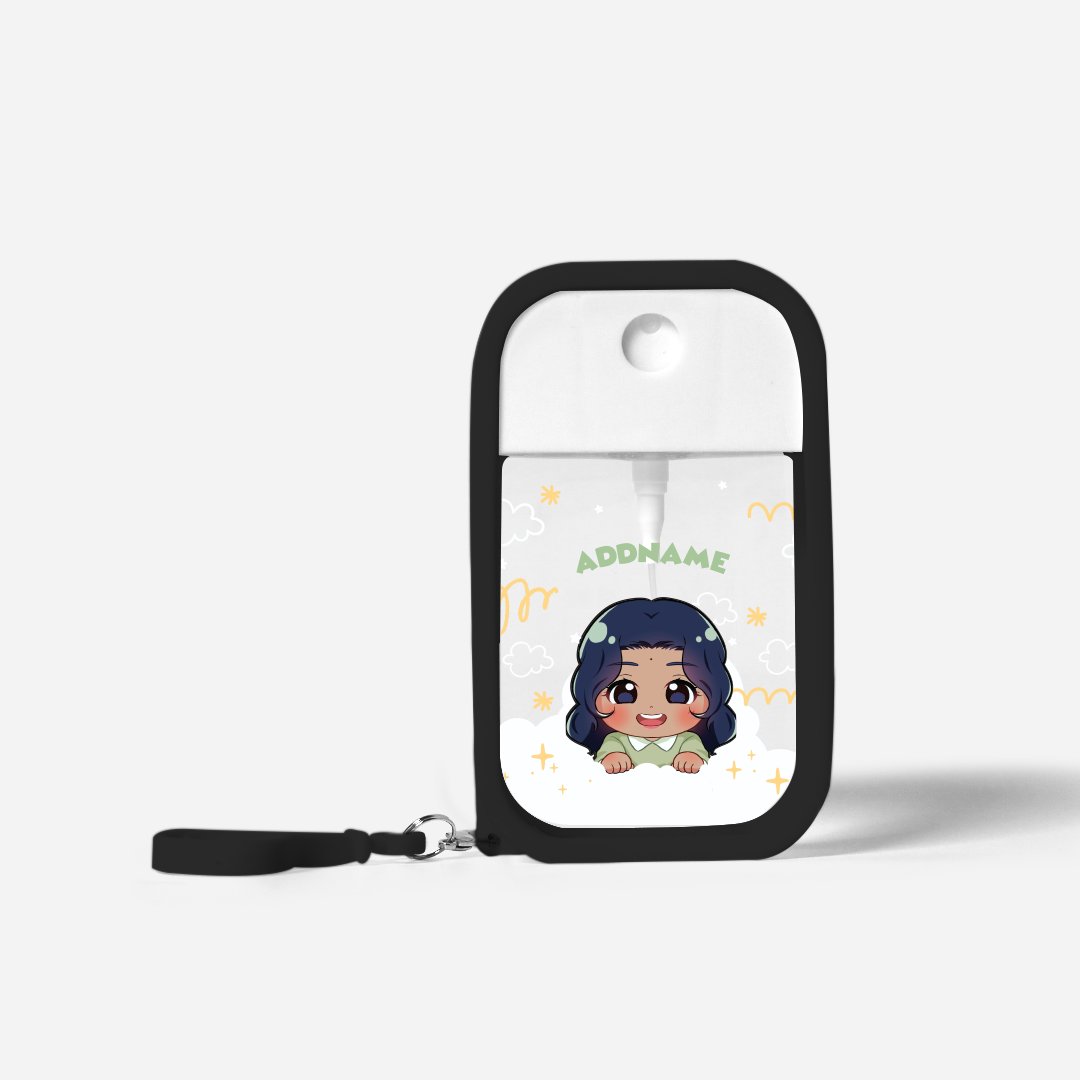 Chibi Me Series Refillable Hand Sanitizer with Personalisation - Indian Female Black