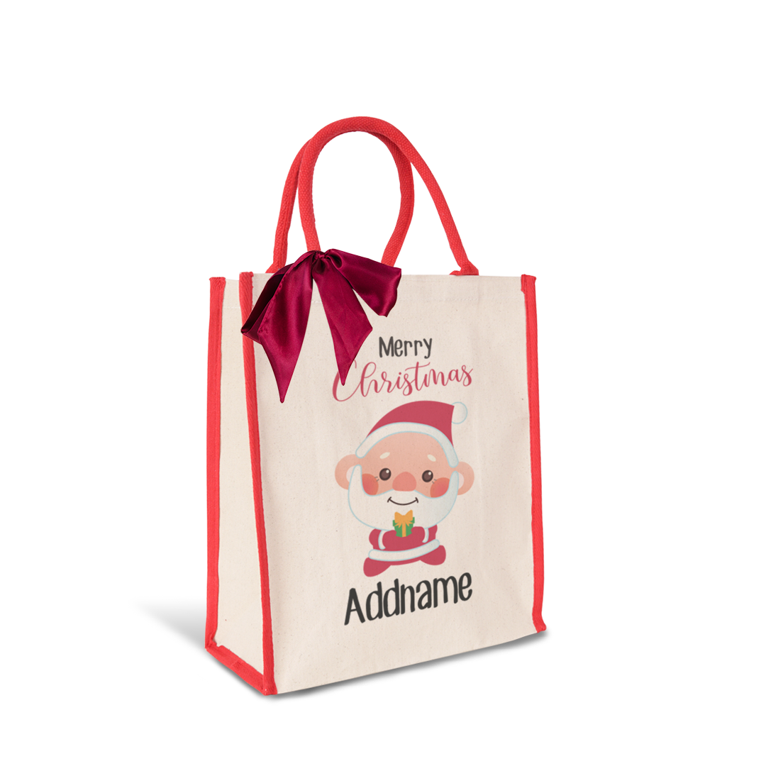 Christmas Cute Animal Series Merry Christmas Santa Red Colour Lining Canvas Bag