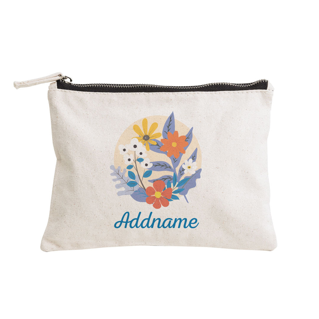 Floral Design With Blue Add Name Zipper Pouch