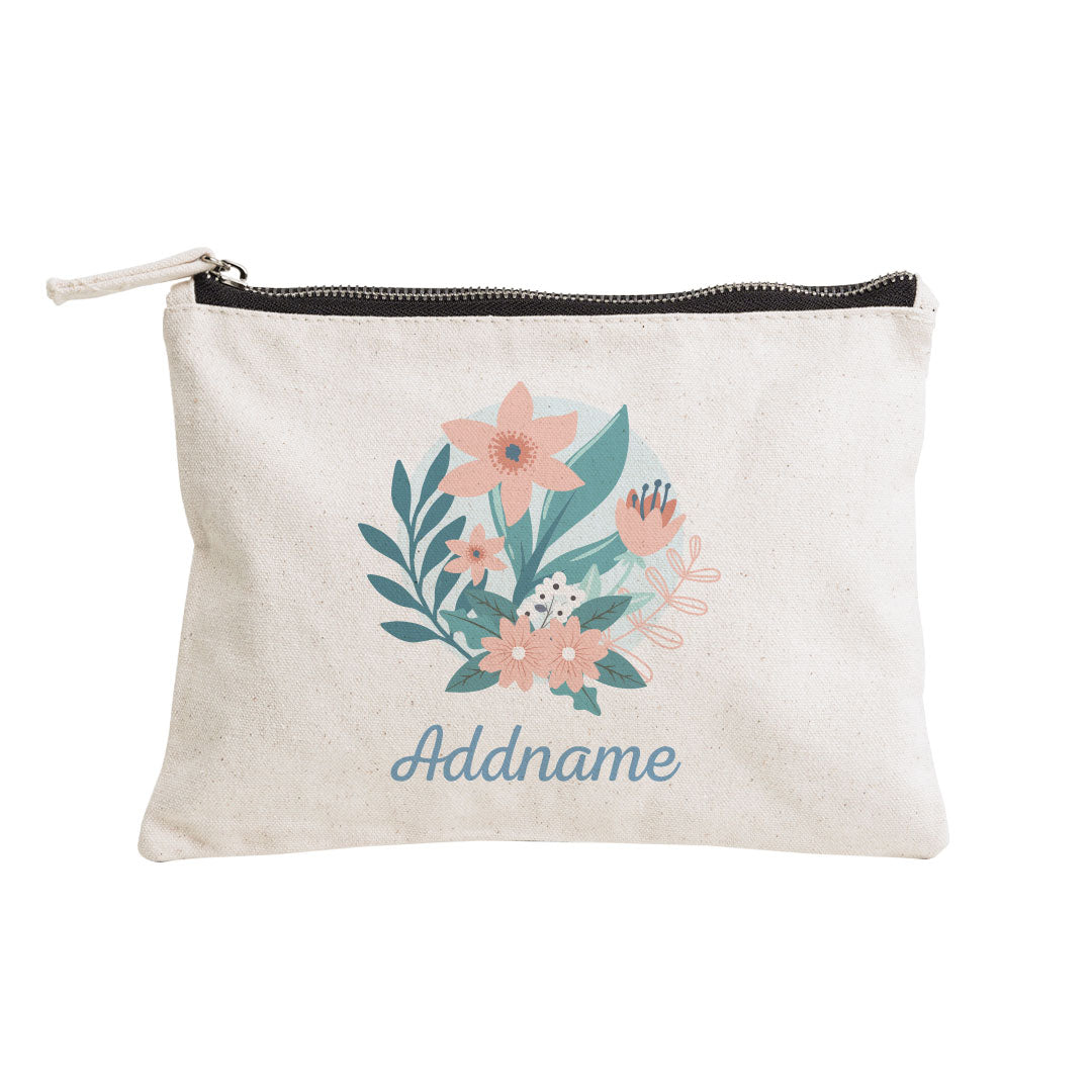 Floral Design With Turquoise Addname Zipper Pouch