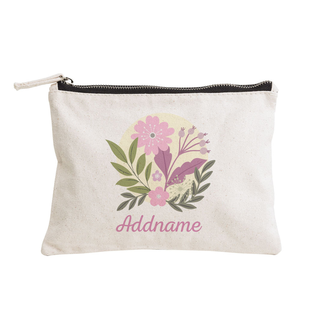 Floral Design With Pink Addname Zipper Pouch