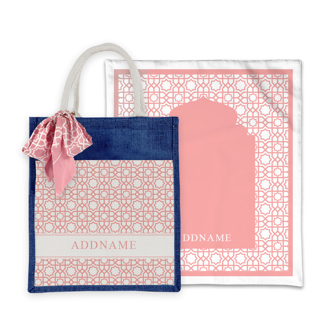 Annas Series - Pastel Peach Prayer Mat with Matching Colourful Jute Bag