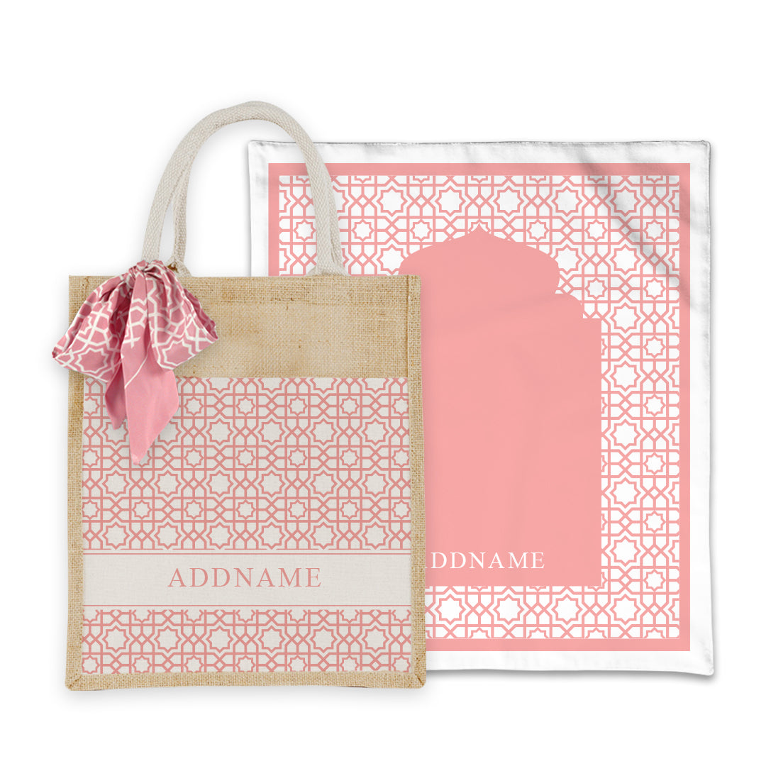 Annas Series - Pastel Peach Prayer Mat with Matching Colourful Jute Bag