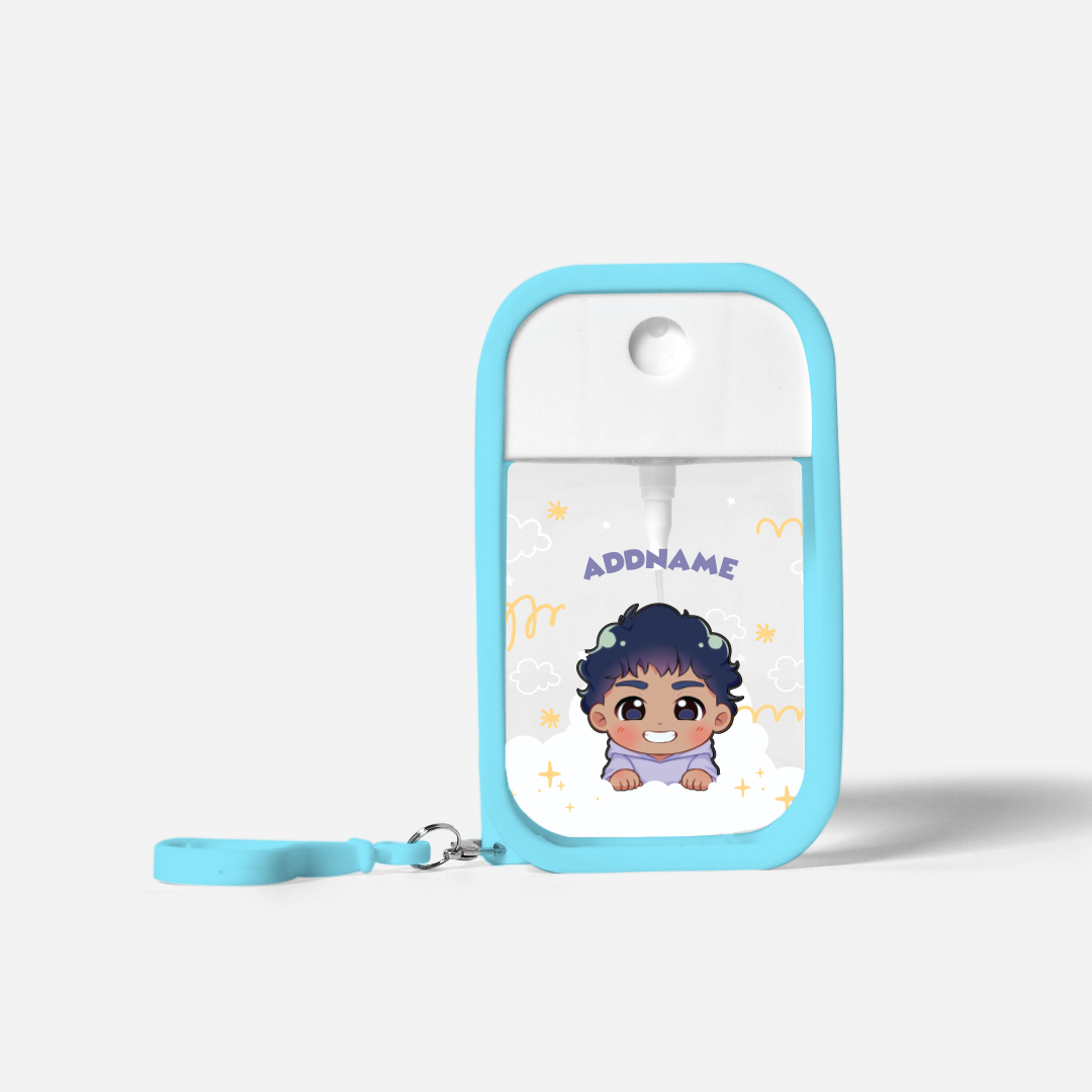 Chibi Me Series Refillable Hand Sanitizer with Personalisation - Indian Male Light BLue