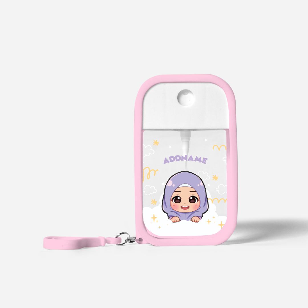 Chibi Me Series Refillable Hand Sanitizer with Personalisation - Malay Female Light Pink