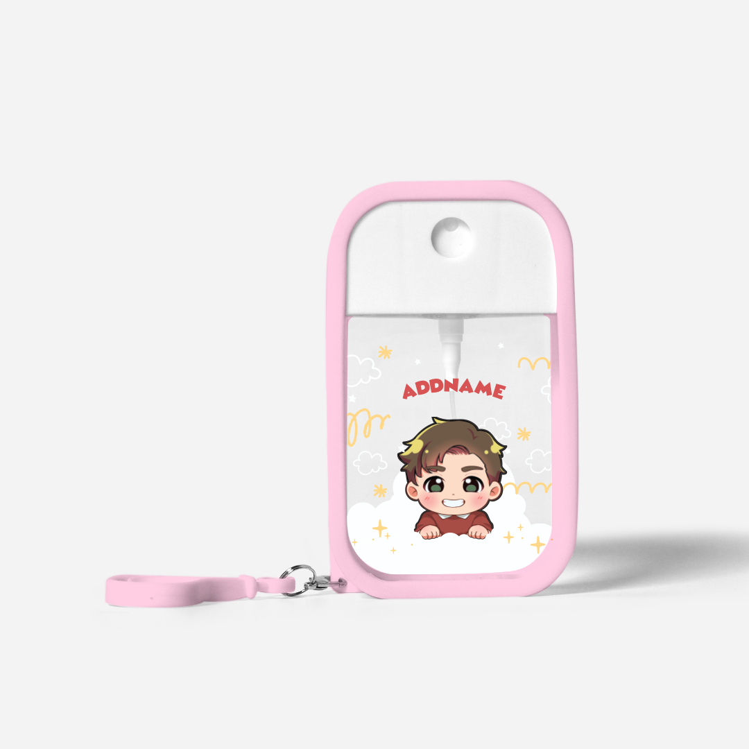 Chibi Me Series Refillable Hand Sanitizer with Personalisation - Chinese Male Light Pink