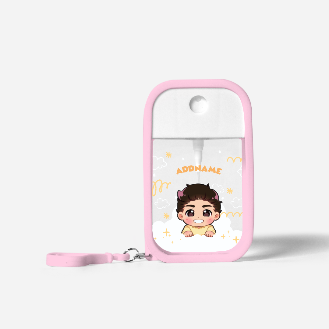 Chibi Me Series Refillable Hand Sanitizer with Personalisation - Malay Male Light Pink