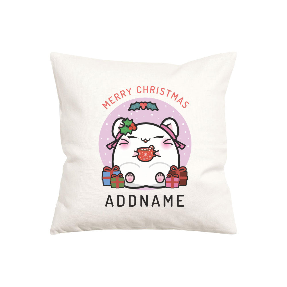 Merry Christmas Cute Santa Mistletoe Girl Hamster with Gifts Pillow Cushion