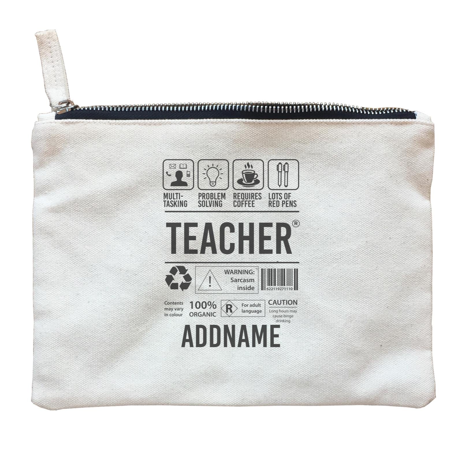 Typography Series - Teacher Infographic Warning Zipper Pouch