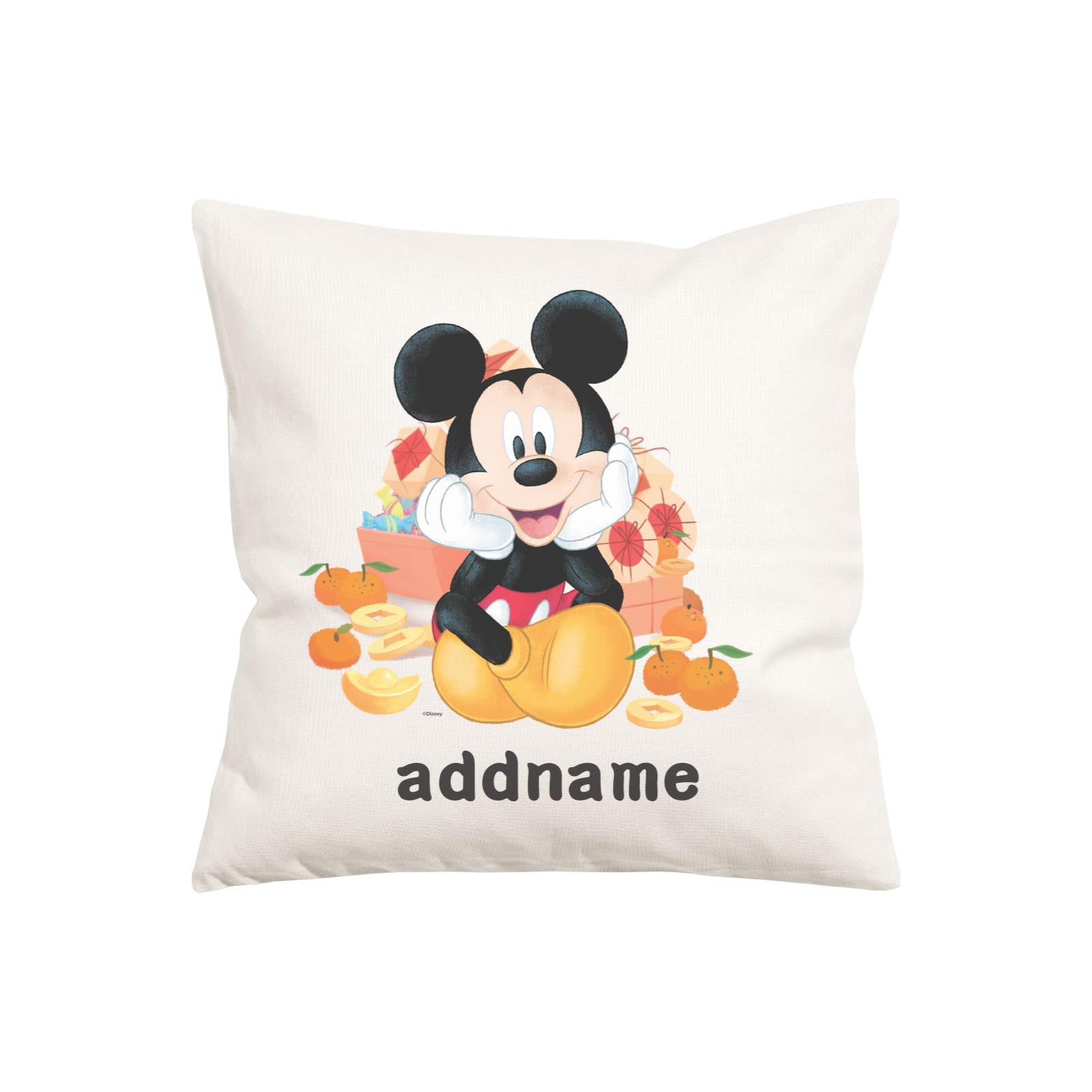 Disney CNY Mickey With Mandarins and Gold Elements Personalised PW Cushion