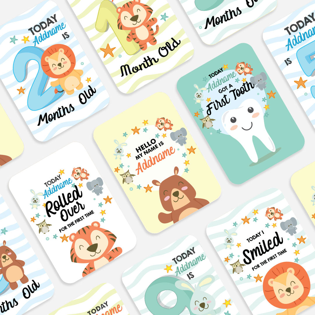 Safari Animals Personalised Baby Milestone Cards