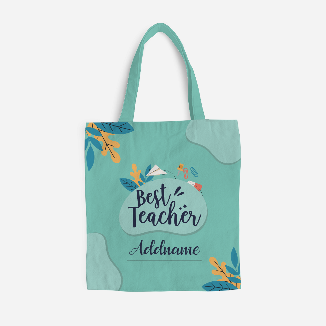 Turquoise Best Teacher With Floral Elements Full Print Tote Bag