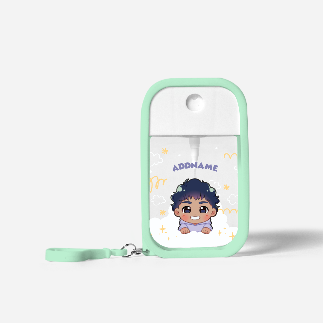 Chibi Me Series Refillable Hand Sanitizer with Personalisation - Indian Male Pale Green