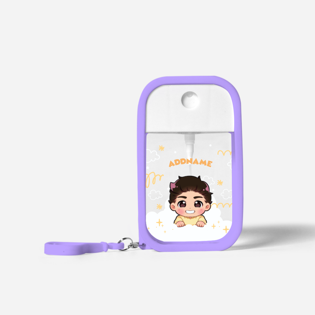 Chibi Me Series Refillable Hand Sanitizer with Personalisation - Malay Male Purple