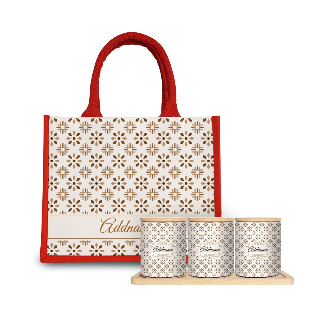 Arabesque Tawny Brown Canister with Half Lining Small Jute Bag