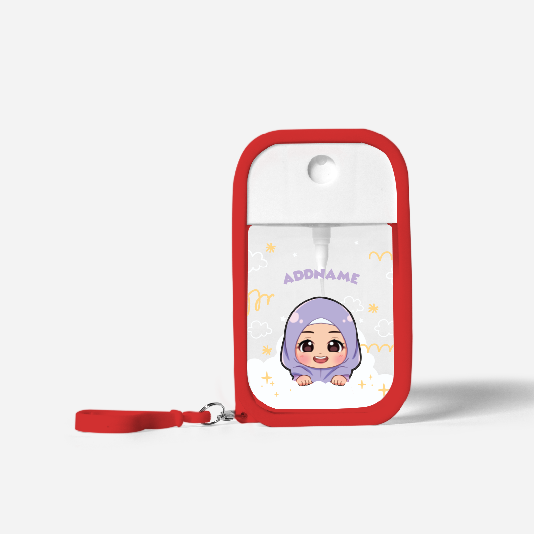 Chibi Me Series Refillable Hand Sanitizer with Personalisation - Malay Female Red