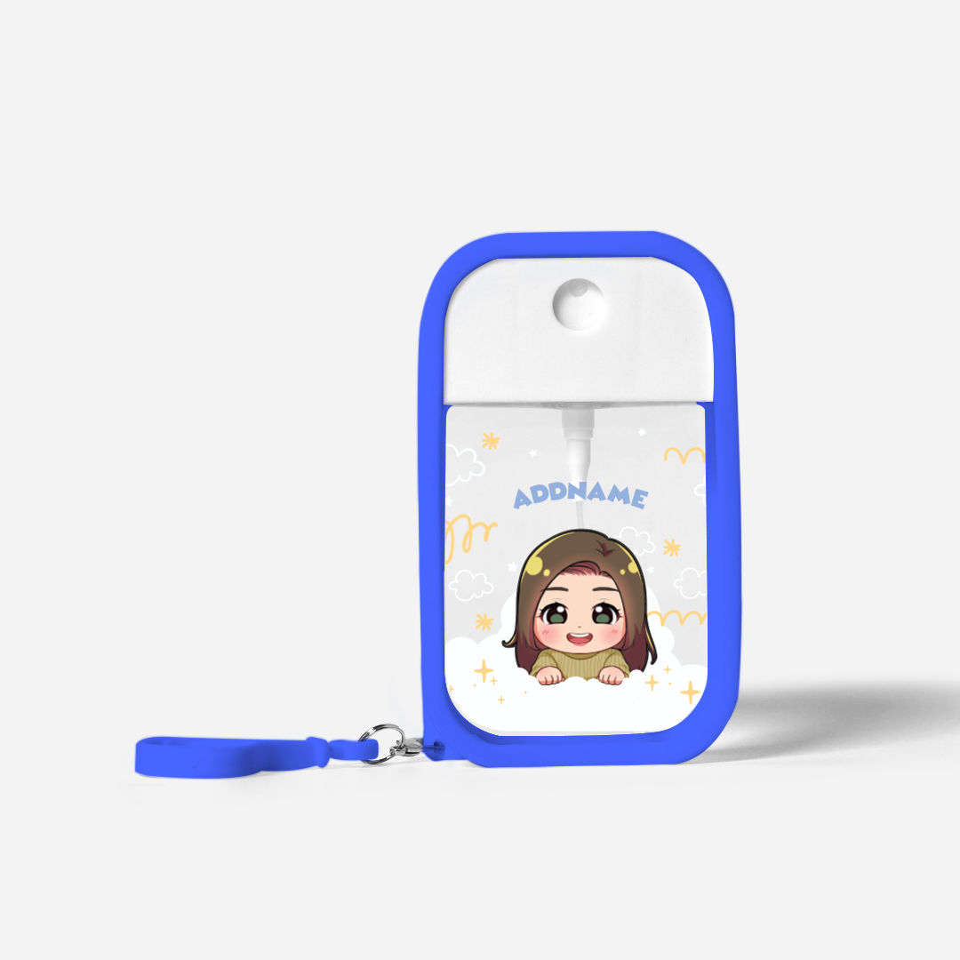 Chibi Me Series Refillable Hand Sanitizer with Personalisation - Chinese Female Royal Blue